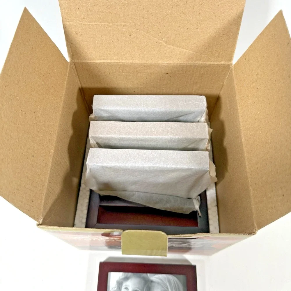 Hallmark Coaster Frames Set Brown Wood Glass 3.5x3.5 Photo Display New